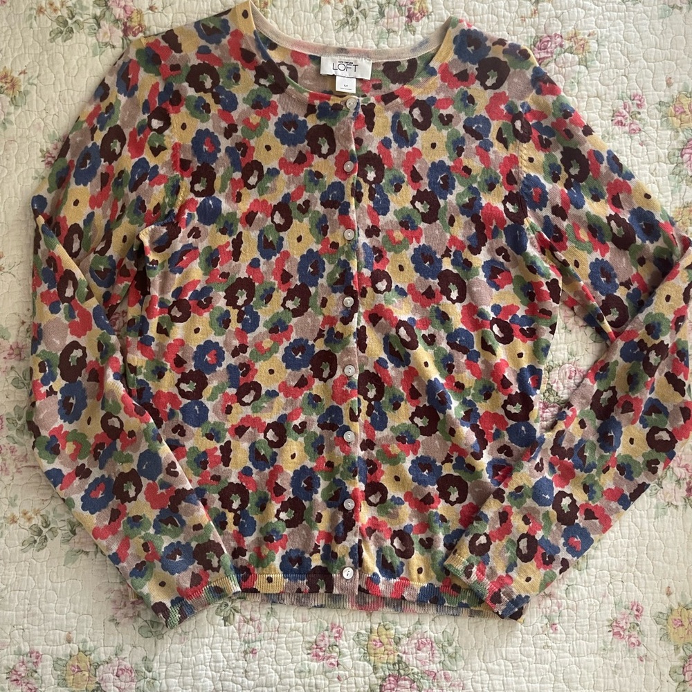 Ann Taylor Loft Floral Lightweight Cardigan Medium
